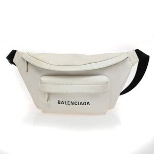 BALENCIAGA Logo Everyday Shoulder Body Bag Leather White SHW Italy